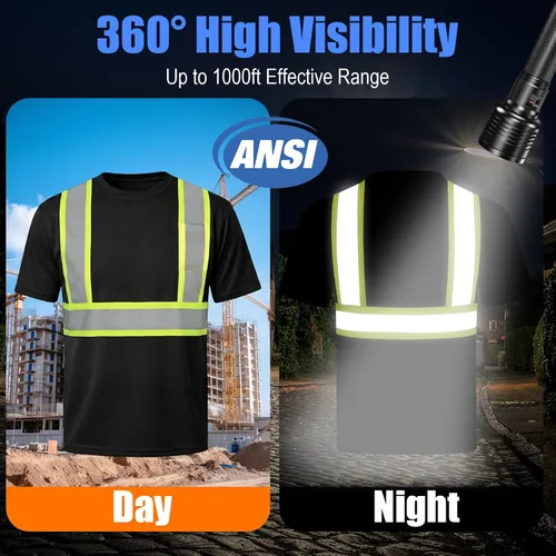 Vista 4 de HYCOPROT Hi Vis - Camisas de seguridad de manga corta para hombres y mujeres, camiseta reflectante de alta visibilidad para hombres y mujeres