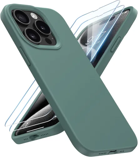 Vista 25 de Funda de silicona líquida delgada para iPhone 15 Pro, funda protectora a prueba de golpes de 6.1 pulgadas, protección antiarañazos contra caídas