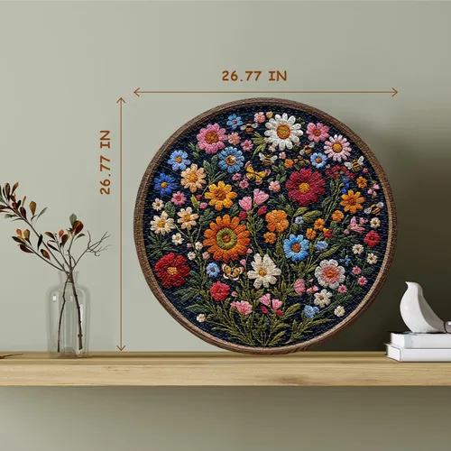 Vista 4 de Rompecabezas vintage de flores silvestres para adultos de 1000 piezas, rompecabezas redondo de mariposa abeja planta arte de la naturaleza