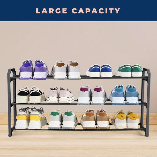 Vista 3 de Happhom Organizador de zapatos expandible de 3 niveles, estante de zapatos que ahorra espacio con diseño inteligente para armario, entrada