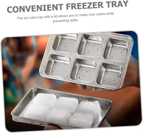 Vista 6 de Bandeja de congelador conveniente Bandejas de cubitos de hielo Tapa de molde de hielo inoxidable para cócteles de whisky