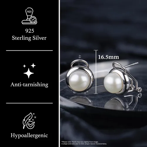 Vista 3 de Splendid Pearl Pendientes de plata de ley 925 con clip francés Omega 0.512in perlas cultivadas de agua dulce