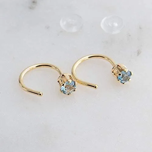 Vista 7 de Aretes de aro de oro con piedra natal para mujer, aretes pequeños para cartílago, hipoalergénicos, con cierre de tornillo, delicado abrazo
