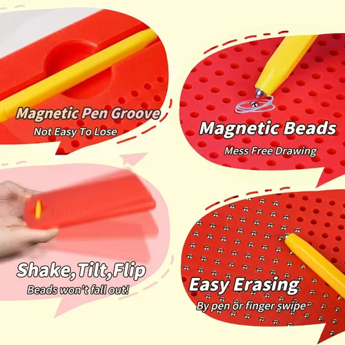 Vista 6 de MAGBLOCK Tablero magnético de dibujo para niños con bolígrafo magnético, juguetes educativos portátiles para niños y niñas, regalos ideales