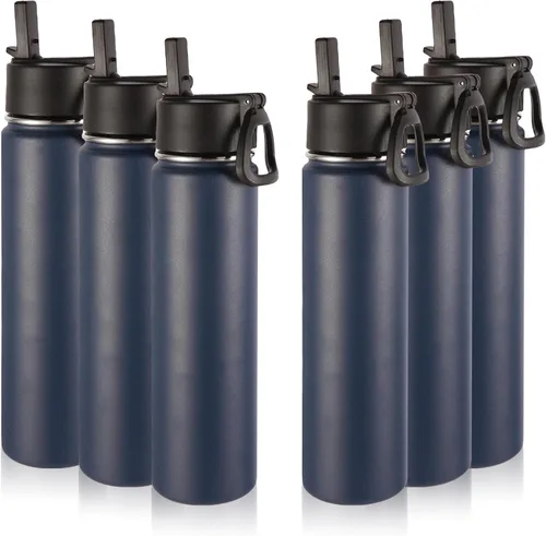 Vista 28 de Volhoply Botella de agua aislada de 24 onzas con tapa con popote, botellas deportivas de boca ancha de acero inoxidable con asa, tazas de vacío