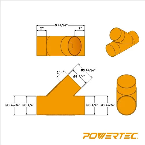 Vista 5 de POWERTEC Conector de manguera de recolección de polvo de ajuste en Y de 4 pulgadas, 1 paquete (70106V)