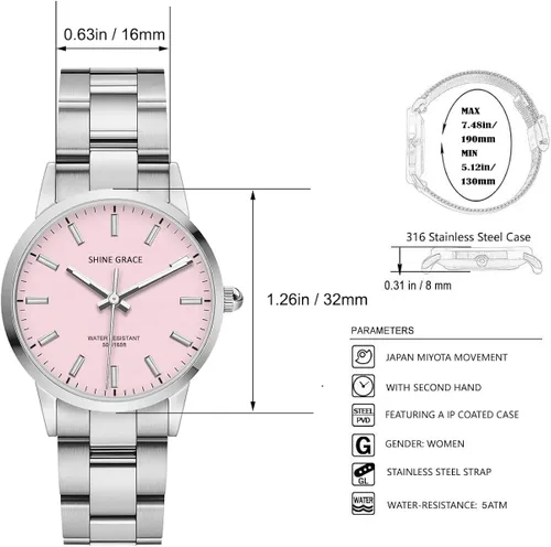 Vista 7 de SHINE GRACE Relojes de lujo luminosos clásicos para mujer, reloj de pulsera acentuado con cristal de primera calidad
