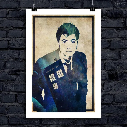 Vista 6 de CultClassicPosters Doctor Who Décimo Doctor - Póster minimalista hecho a mano de 13 x 19 pulgadas con David Tennant y TARDIS - Impresión de papel