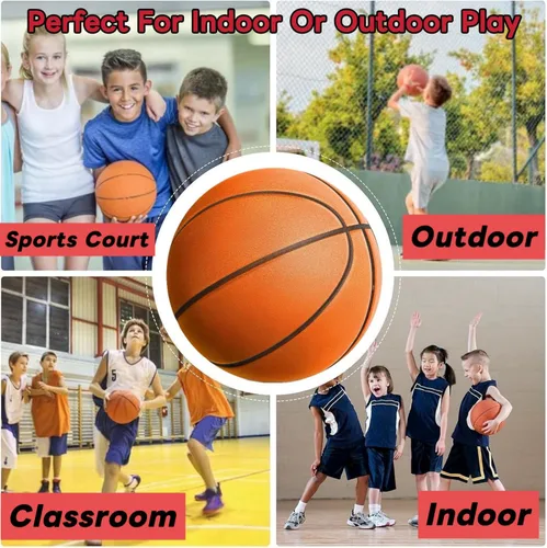 Vista 3 de Balón de baloncesto silencioso oficial (29.5") o para mujeres 28.5" - Diseño de espuma PU ranurada para rebote realista, balón de entrenamiento sin