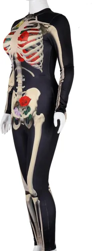 Vista 3 de ALBIZIA Disfraz de esqueleto de calavera para mujer, overol de Halloween para cosplay