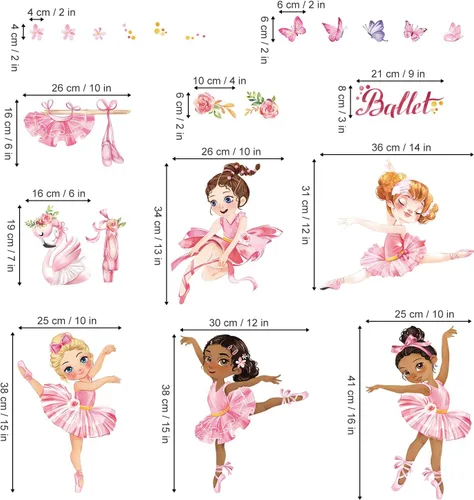 Vista 5 de Wondever - Calcomanías de pared para niña de ballerina, color rosa bailarina, calcomanías de pared