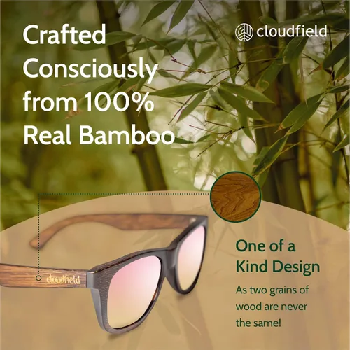 Vista 2 de Cloudfield Wood Frame Sunglasses for Men and Women with 9-Layer Polarized Lenses and Double Layer of UV Blocking Coating