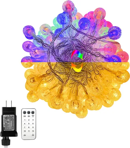 Vista 8 de Cadena de luces de globo de 49.2 pies, 100 luces LED, enchufe de luces de hadas de cristal con temporizador remoto, 8 modos, luces colgantes