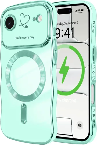 Vista 96 de LCHULLE - Funda magnética para iPhone 13 para mujeres y niñas, con forma ondulada, color azul bebé [Compatible with MagSafe] Cute Curly Wave, Love