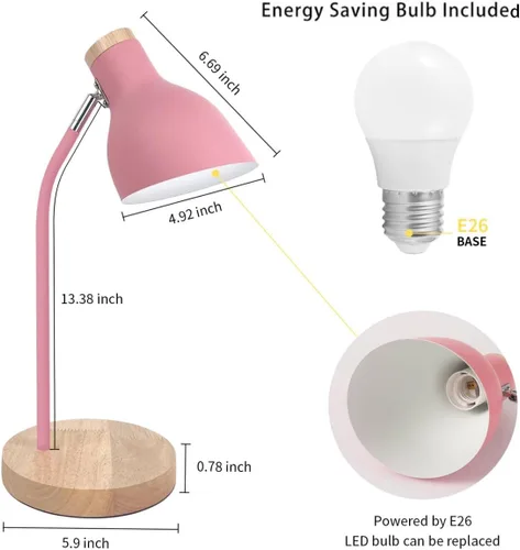 Vista 6 de Himmel Lámpara de escritorio, lámpara de mesa de metal ajustable, lámpara de mesa para niños para dormitorio, sala de estar, enchufe E27 para leer