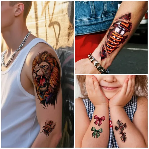Vista 7 de 77 hojas de tatuajes temporales realistas en 3D para adultos y niños, calavera de araña, tigre, león, dragón, serpiente, tatuajes temporales
