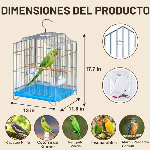 Vista 3 de Jaula para pájaros pequeña, jaula colgante plegable ligera con bandeja