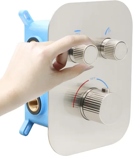 Vista 8 de Válvula termostática de ducha desviadora de ducha de 2 vías con control de temperatura, mezcla de ducha, desviador de flujo ajustable (negro mate)