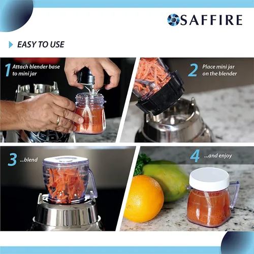 Vista 6 de Saffire - Mini tarro de plástico de repuesto para 1 taza, se adapta a la mayoría de licuadoras Oster (2 piezas)
