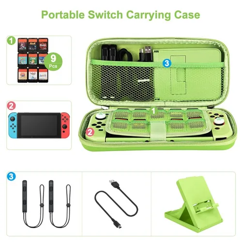 Vista 2 de Younik Switch Accessories Bundle, 15 in 1 Green Switch (NOT OLEDLite) Accessories Kit for Girls Include Switch Carrying Case, Adjustable Stand