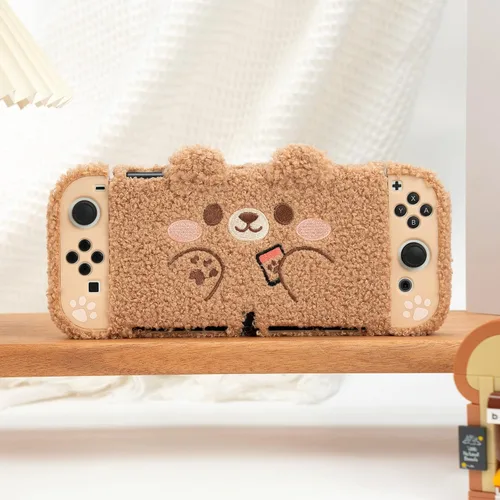 Vista 7 de GeekShare Cute Plush Protective Case Cover Compatible with Nintendo Switch OLED Console and Joy Con - Shock-Absorption and Anti-Scratch Skin Case