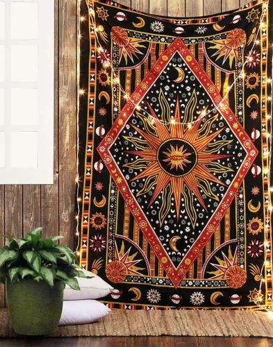 Vista 6 de RAJRANG BRINGING RAJASTHAN TO YOU Tapiz de sol ardiente para dormitorio, sala de estar y dormitorio, luna celestial, estrella, planeta, espiritual