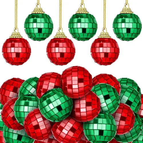Vista 9 de BBTO 36 adornos de mini bola de discoteca, adornos de Halloween y Navidad, decoración de fiesta de los años 70, decoración reflectante para colgar