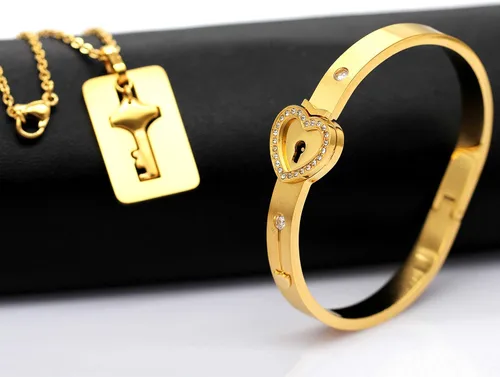 Vista 5 de Uloveido Collar con dije de llave de escudo y pulsera con candado para niñas, niños, pareja, collar, pulsera para hombres y mujeres, regalo