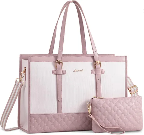 Vista 30 de LOVEVOOK Bolsa para Laptop para Mujeres de 15.6 pulgadas Bolsa Tote de Lona para Laptop, Bolsa de Trabajo de Gran Capacidad con Bolso de Mano, Bolsa