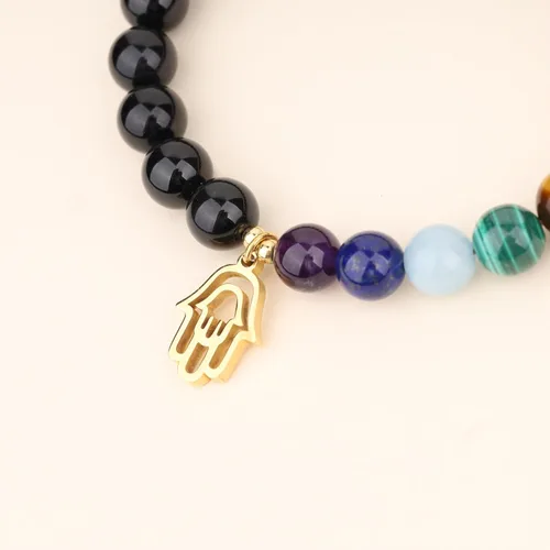Vista 6 de COAI Pulsera de piedra de turmalina negra con 7 chakras