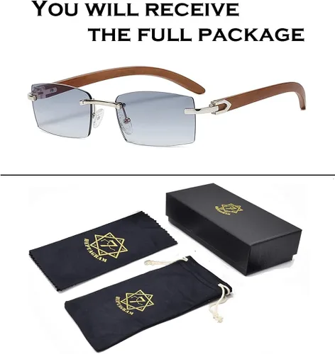 Vista 5 de Heptagram - Lentes de sol rectangulares sin montura para mujeres y hombres, gángster de los años 90, sin marco, retro, vintage, de moda