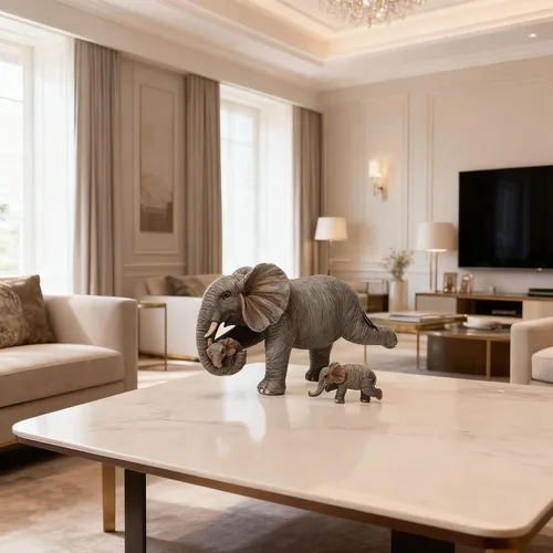 Vista 6 de Estatua familiar de elefante de yoga, juego de 3 piezas de figuras para madre y bebés, decoración de buena suerte para el hogar y la oficina