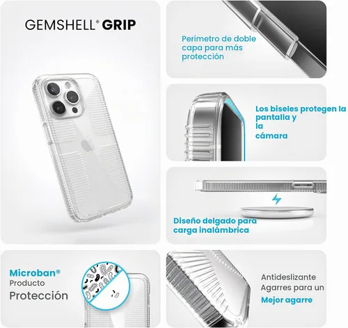 Vista 3 de Speck Funda transparente para iPhone 15 Pro, delgada, protección contra caídas, agarre, resistente a los arañazos, no se amarillea, funda