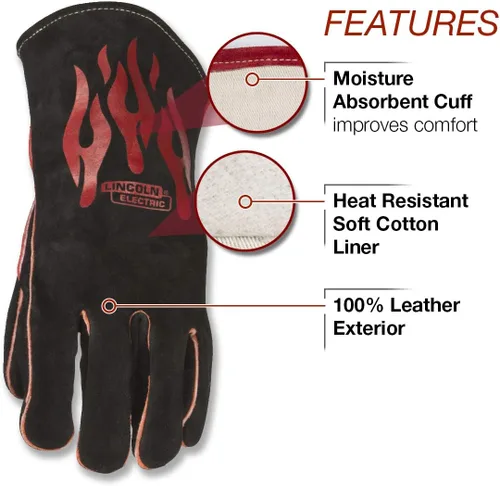 Vista 2 de Lincoln Electric - Guantes de soldadura tradicionales MIG/Stick Cuero forrado de 14 pulgadas Costuras de kevlar K2979-ALL, negro, rojo