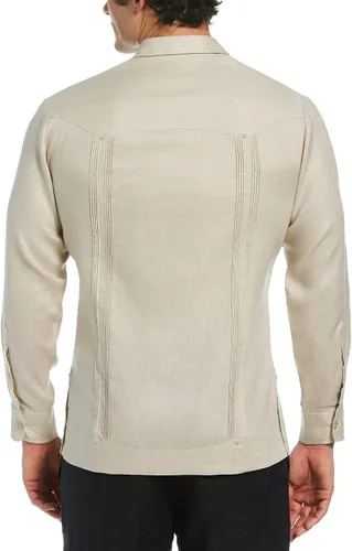 Vista 2 de Cubavera Camisa guayabera de manga larga con cuatro bolsillos 100% lino para hombre, detalle de pintuck, ajuste relajado