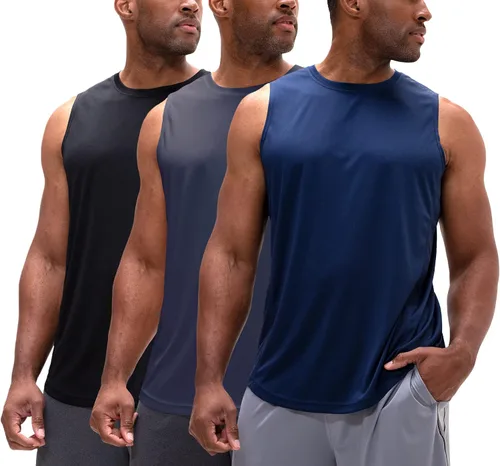 Vista 11 de DEVOPS Paquete de 3 camisetas sin mangas para hombre, ajuste seco Carbón/Rojo/Amarillo