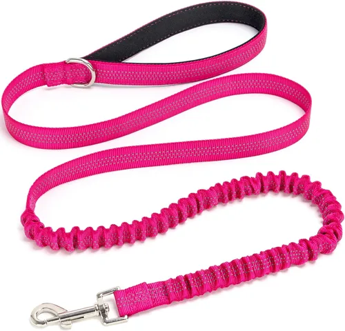 Vista 11 de Correa elástica para perro - Correa de nylon reflectante y de 5 pies con absorción de golpes Entrenamiento anti-jalón para perros Negro