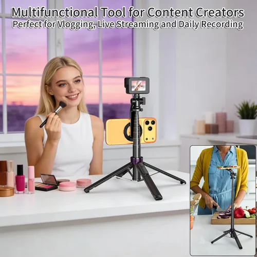 Vista 8 de Trípode magnético 4 en 1 para iPhone con tornillo de 1/4 pulgadas, trípode MagSafe Selfie Stick de 53 pulgadas con control remoto inalámbrico