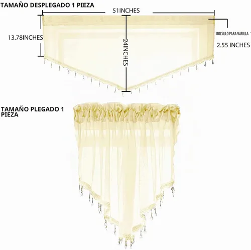 Vista 2 de PearAge Cortinas Cenefa Transparente con Cuentas para Sala de Estar, Cenefa de Ventana de Granja con Bolsillo para Barra, Cenefa de Cortina de Gasa