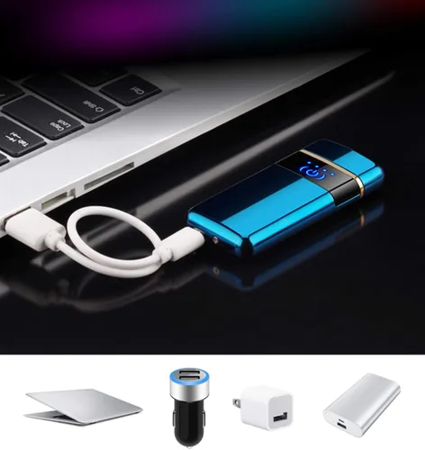 Vista 3 de Encendedor eléctrico de doble arco, sensor de huellas dactilares inteligente, sin llama, resistente al viento, encendedor recargable por USB