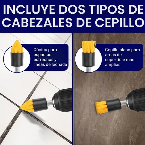 Vista 2 de Impresa Juego de accesorios para cepillos de taladro, paquete de 10, 5 cónicos y 5 planos, extensor de 6 pulgadas, cepillos de limpieza de lechada