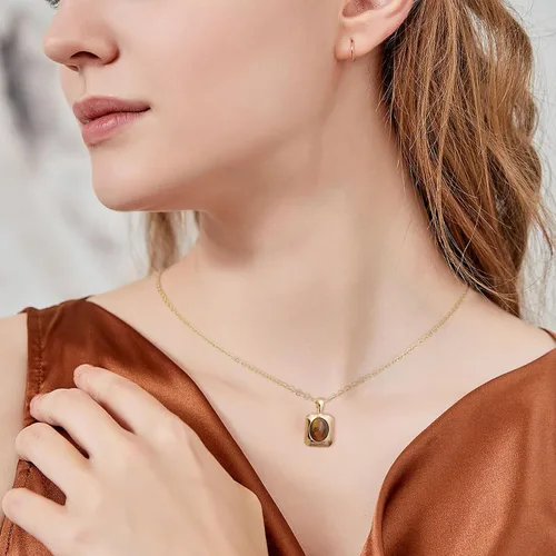 Vista 2 de Jean Beau Collares con colgante de piedra dorada para mujer, collar grueso de piedras preciosas colgantes para boda, baile de graduación, joyería