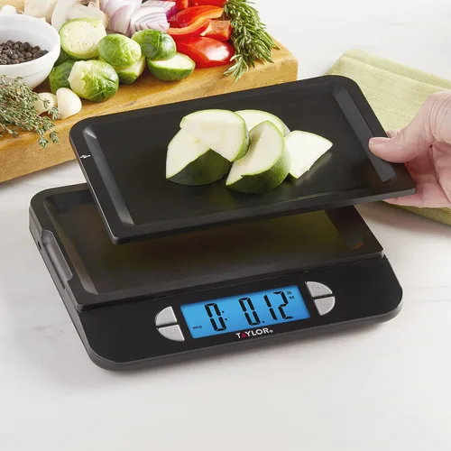 Vista 6 de Taylor Báscula digital recargable por USB para cocina y alimentos, capacidad de 11 libras con bandeja apta para lavavajillas, cable incluido