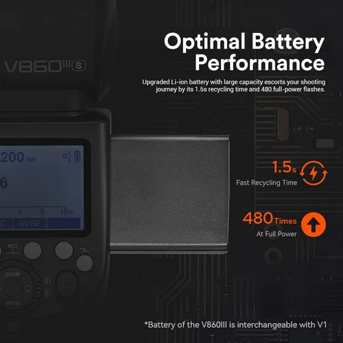 Vista 4 de Godox V860III-S Flash para Sony, 2,4G TTL Flash HSS Externo 1/8000s, 480 Destellos de Potencia Completa, Lámpara de Modelado LED de 10 Niveles