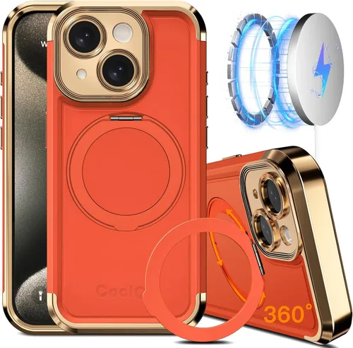 Vista 9 de COOLQO Funda para iPhone 13 de 6.1 pulgadas, soporte magnético de giro de 360° [compatible con Magsafe] [protección militar] chapado mate resistente