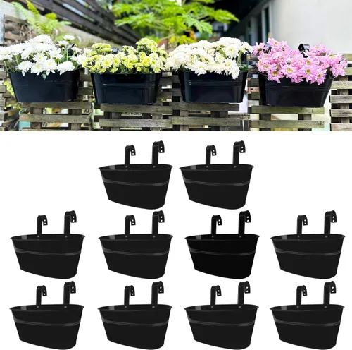 Vista 14 de LaLaGreen Macetas Colgantes para Barandilla Exterior para Plantas (Paquete de 4, 11.2 Pulgadas) Macetas Colgantes de Flores de Hierro Metal Negro