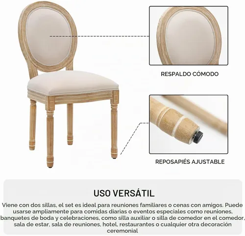 Vista 5 de Furnimart French Country - Juego de 8 sillas de comedor vintage con respaldo redondo y patas de madera maciza, sillas laterales ovaladas