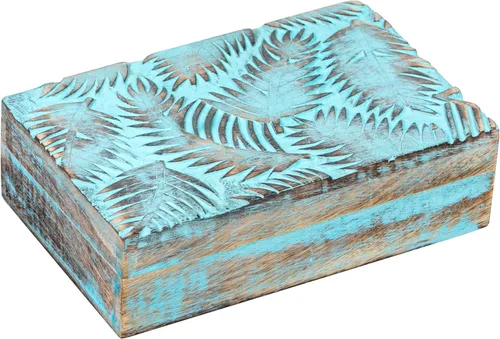 Vista 7 de Caja de madera - Caja de recuerdo con tapa - Caja de memoria para recuerdo - Diseño de hojas - Caja de cristal para guardar piedras, diseño grabado