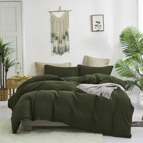 Vista 6 de Luxlovery Juego de edredón verde militar, juego de ropa de cama individual, minimalista, suave, transpirable y moderno, para todas las estaciones