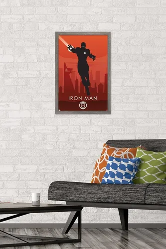 Vista 2 de Trends International Marvel Heroic Silhouette - Póster de pared de Iron Man, 14.725 x 22.375 pulgadas, versión enmarcada de madera de granero